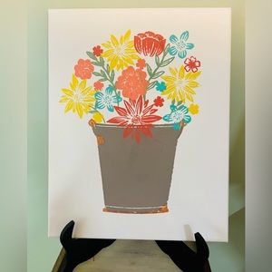 Wall hanging/Home Decor: Spring Flowers in Metal Bucket on Canvas